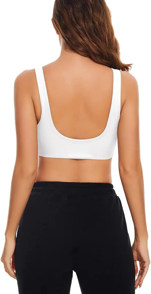 Meladyan Women Sports Bra Scoop Neck Curve Wireless Support Bralette Crop Tank Cami Backless Sleeveless Yoga Workout