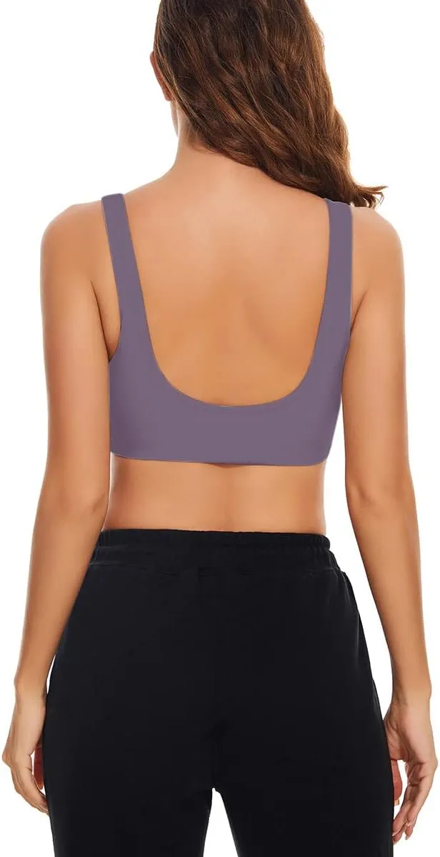 Meladyan Women Sports Bra Scoop Neck Curve Wireless Support Bralette Crop Tank Cami Backless Sleeveless Yoga Workout