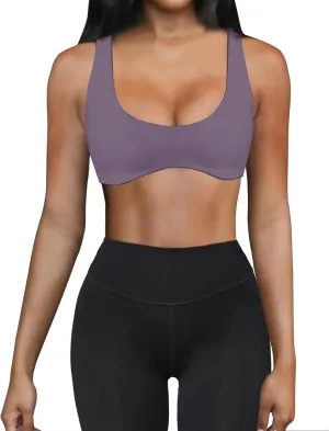 Meladyan Women Sports Bra Scoop Neck Curve Wireless Support Bralette Crop Tank Cami Backless Sleeveless Yoga Workout