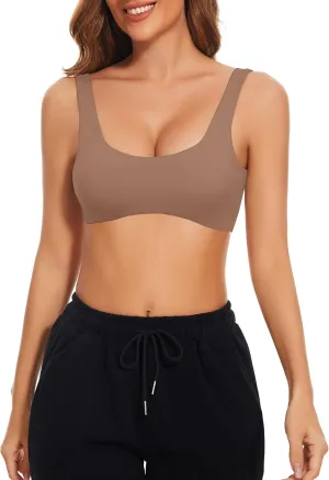 Meladyan Women Sports Bra Scoop Neck Curve Wireless Support Bralette Crop Tank Cami Backless Sleeveless Yoga Workout