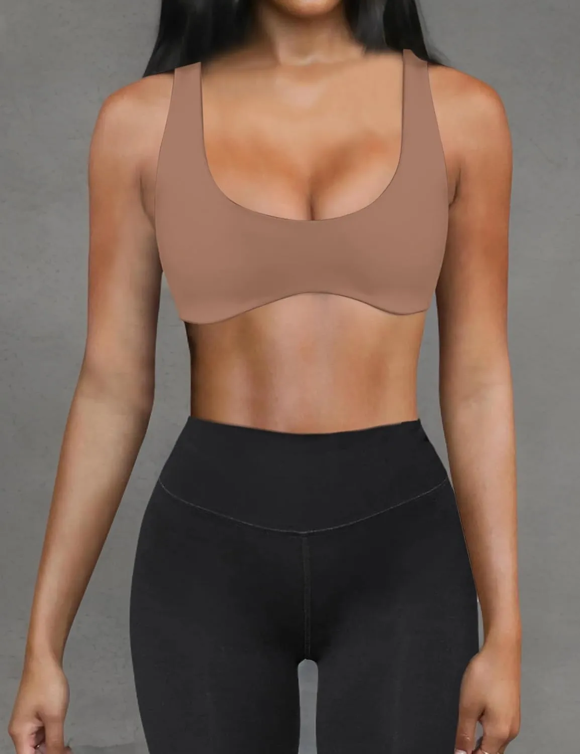 Meladyan Women Sports Bra Scoop Neck Curve Wireless Support Bralette Crop Tank Cami Backless Sleeveless Yoga Workout