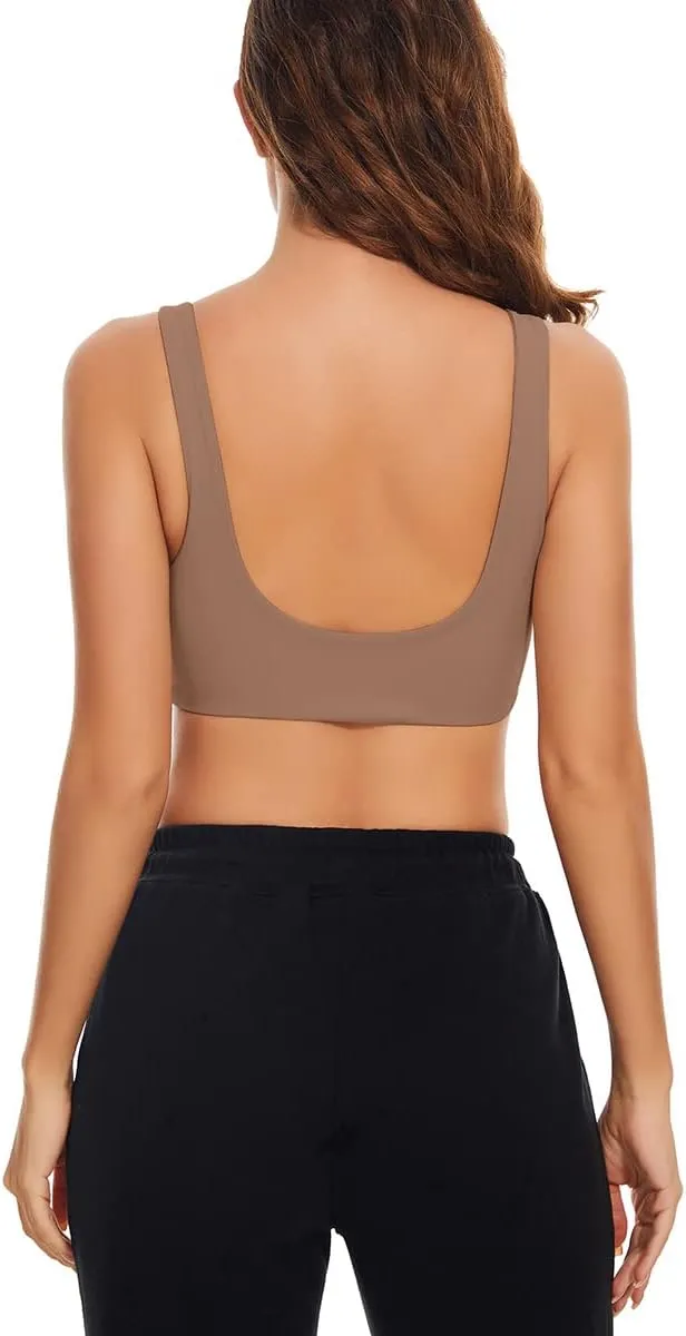 Meladyan Women Sports Bra Scoop Neck Curve Wireless Support Bralette Crop Tank Cami Backless Sleeveless Yoga Workout