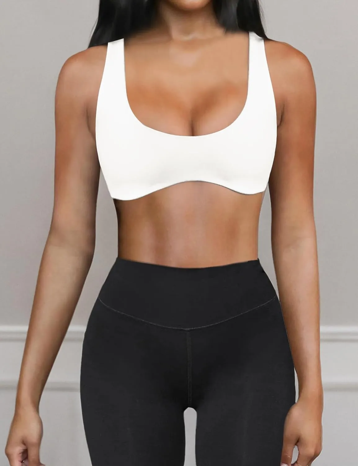Meladyan Women Sports Bra Scoop Neck Curve Wireless Support Bralette Crop Tank Cami Backless Sleeveless Yoga Workout