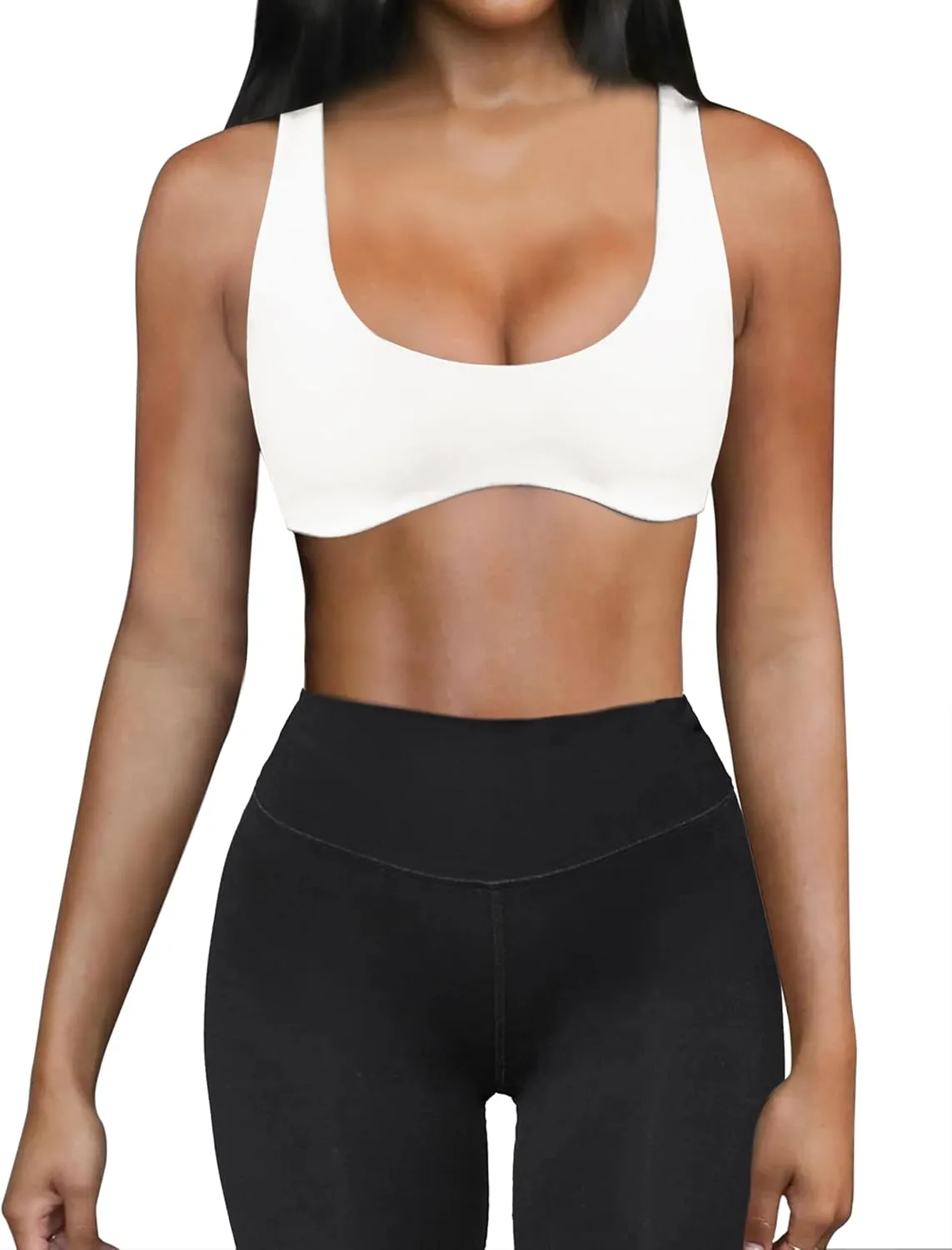 Meladyan Women Sports Bra Scoop Neck Curve Wireless Support Bralette Crop Tank Cami Backless Sleeveless Yoga Workout
