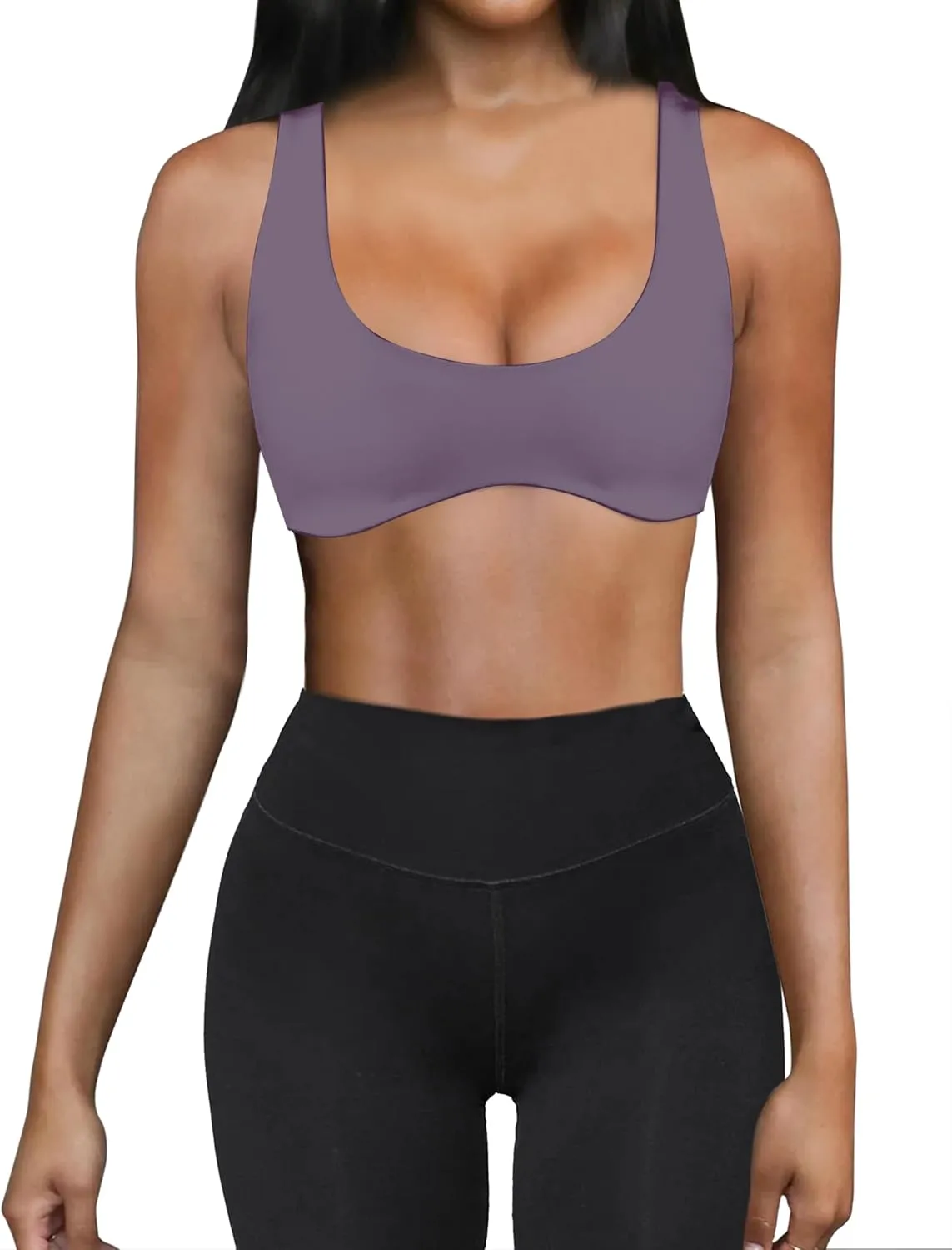 Meladyan Women Sports Bra Scoop Neck Curve Wireless Support Bralette Crop Tank Cami Backless Sleeveless Yoga Workout