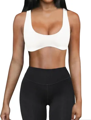 Meladyan Women Sports Bra Scoop Neck Curve Wireless Support Bralette Crop Tank Cami Backless Sleeveless Yoga Workout