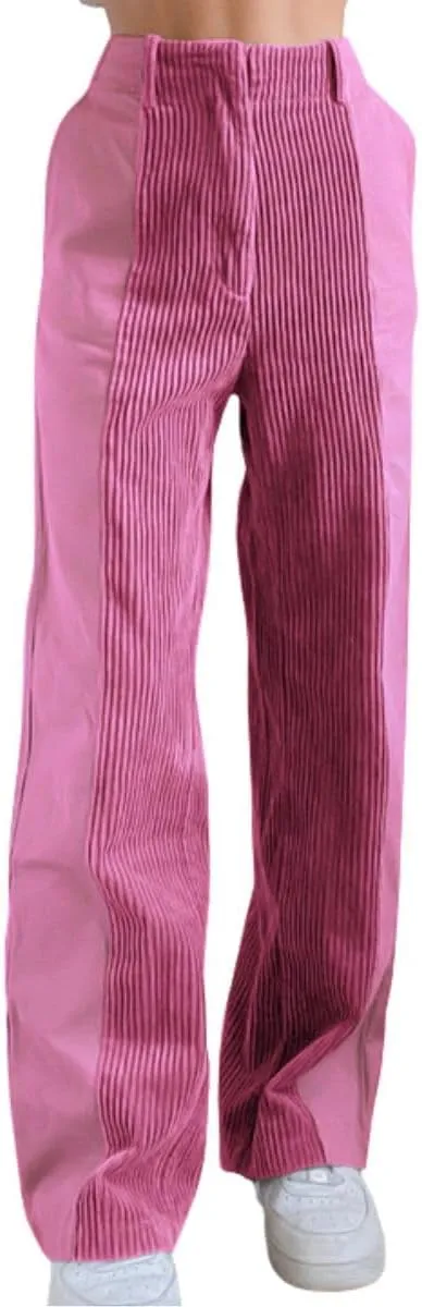 Melliflo High Waist Corduroy Pants for Women Trendy Casual Straight Leg Pants Comfy Loose Fit Trousers with Pockets