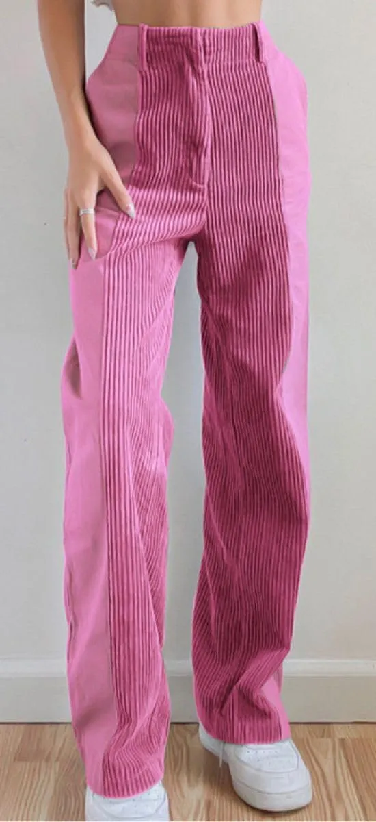 Melliflo High Waist Corduroy Pants for Women Trendy Casual Straight Leg Pants Comfy Loose Fit Trousers with Pockets