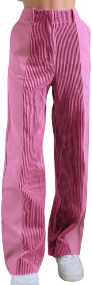 Melliflo High Waist Corduroy Pants for Women Trendy Casual Straight Leg Pants Comfy Loose Fit Trousers with Pockets
