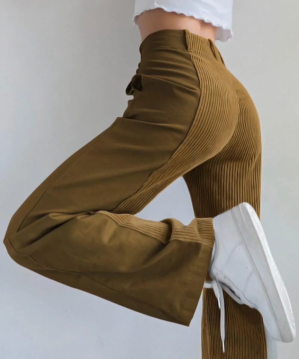 Melliflo High Waist Corduroy Pants for Women Trendy Casual Straight Leg Pants Comfy Loose Fit Trousers with Pockets