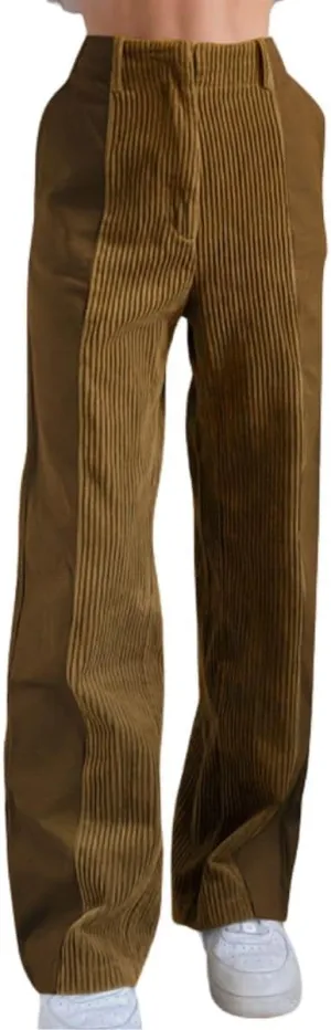 Melliflo High Waist Corduroy Pants for Women Trendy Casual Straight Leg Pants Comfy Loose Fit Trousers with Pockets