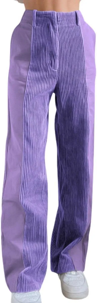 Melliflo High Waist Corduroy Pants for Women Trendy Casual Straight Leg Pants Comfy Loose Fit Trousers with Pockets