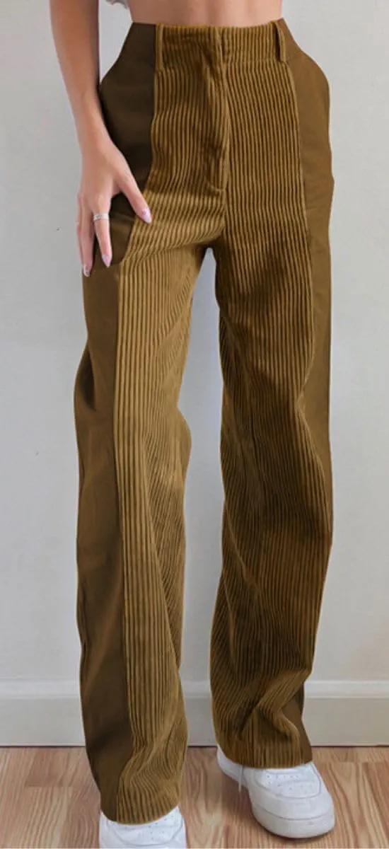 Melliflo High Waist Corduroy Pants for Women Trendy Casual Straight Leg Pants Comfy Loose Fit Trousers with Pockets
