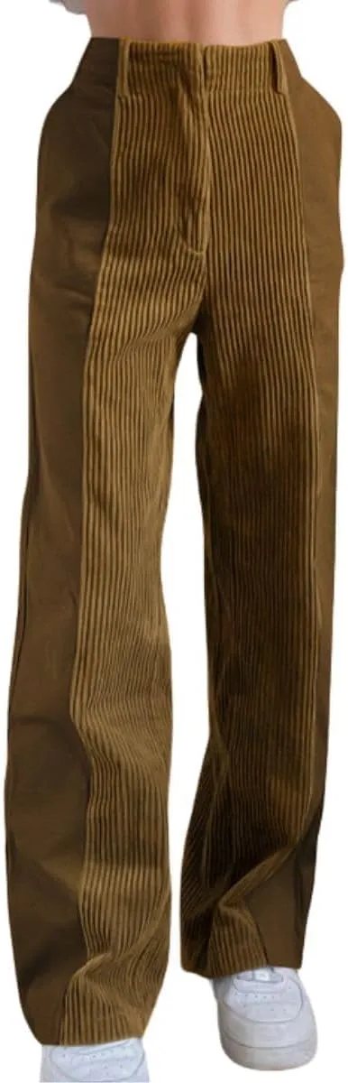 Melliflo High Waist Corduroy Pants for Women Trendy Casual Straight Leg Pants Comfy Loose Fit Trousers with Pockets