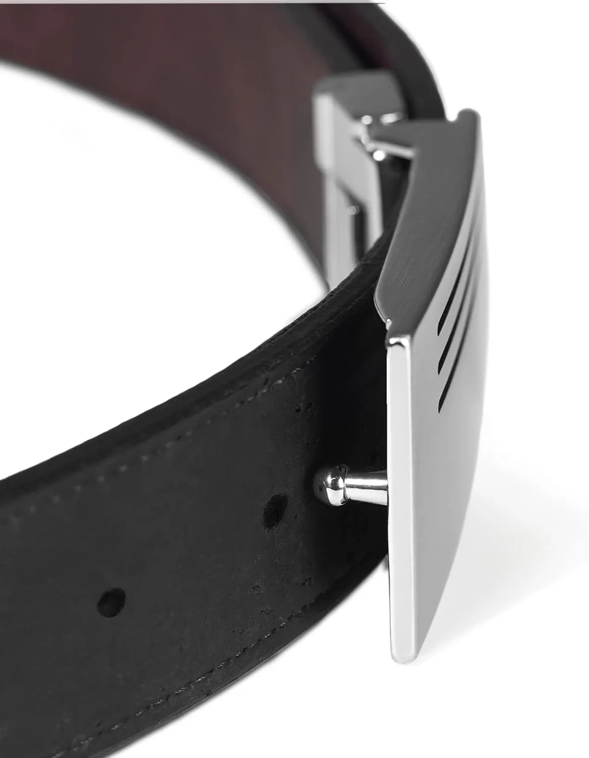 Men Reversible Cork Belt Faux Leather - Vegan Leather Dress for Jeans Adjustable Belt – Brown Black - 1,38" Wide