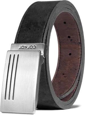 Men Reversible Cork Belt Faux Leather - Vegan Leather Dress for Jeans Adjustable Belt – Brown Black - 1,38" Wide