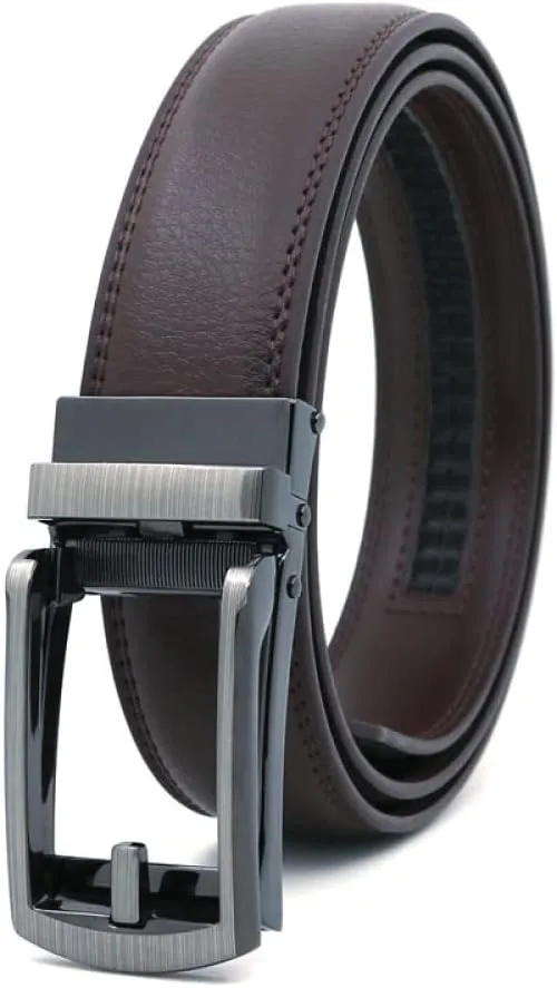 Men's Belt automatic buckle Comfort Leather Ratchet Dress with Slide Buckle -Adjustable Trim to Fit 120cm 130cm 140cm