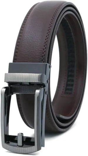 Men's Belt automatic buckle Comfort Leather Ratchet Dress with Slide Buckle -Adjustable Trim to Fit 120cm 130cm 140cm