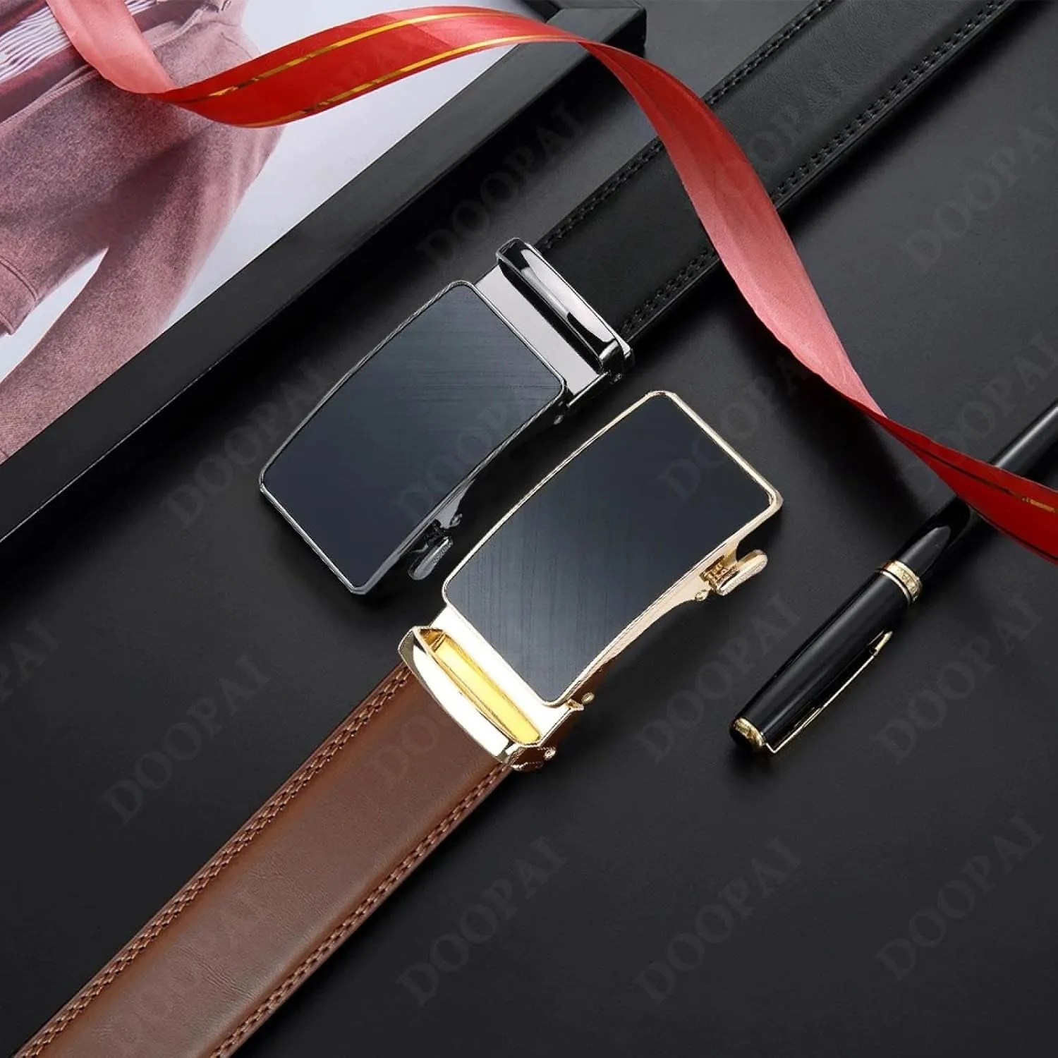 Men's Belt Leather Ratchet Belt Men's Dress and Casual Adjustable Buckle - Fashionable Business Style Belt/strap