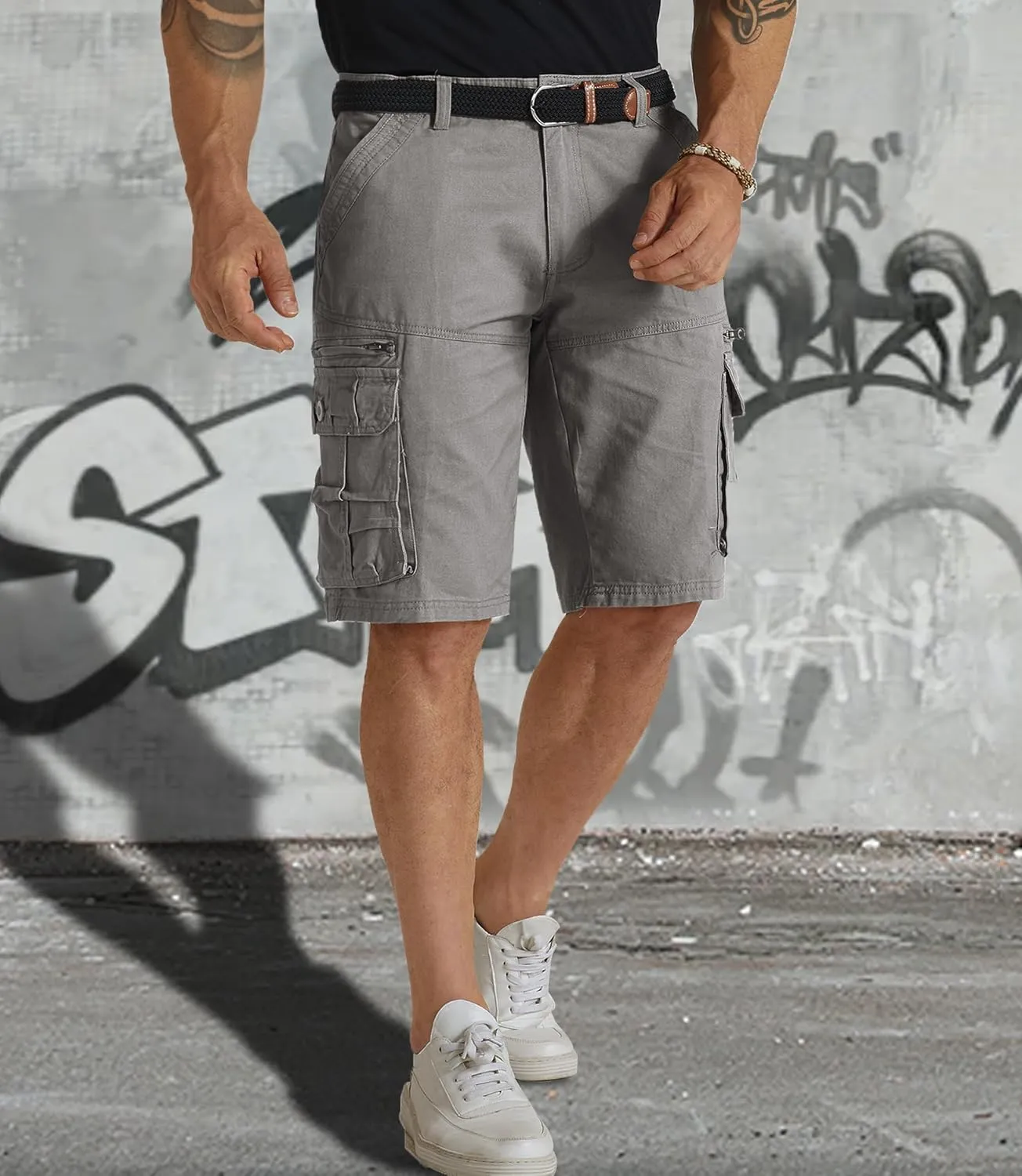 Mens Cargo Shorts Cotton Work Shorts Multi Pocket Casual Workout Shorts for Men NO Belt