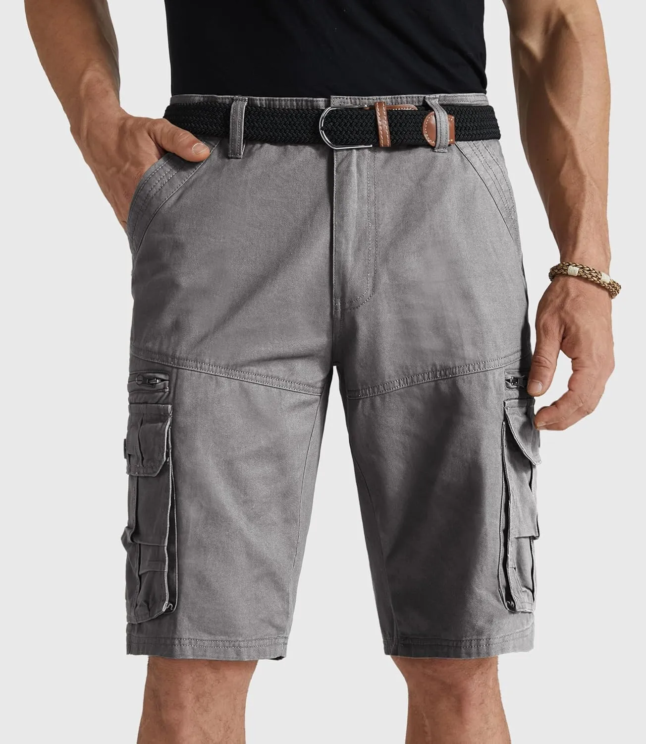 Mens Cargo Shorts Cotton Work Shorts Multi Pocket Casual Workout Shorts for Men NO Belt