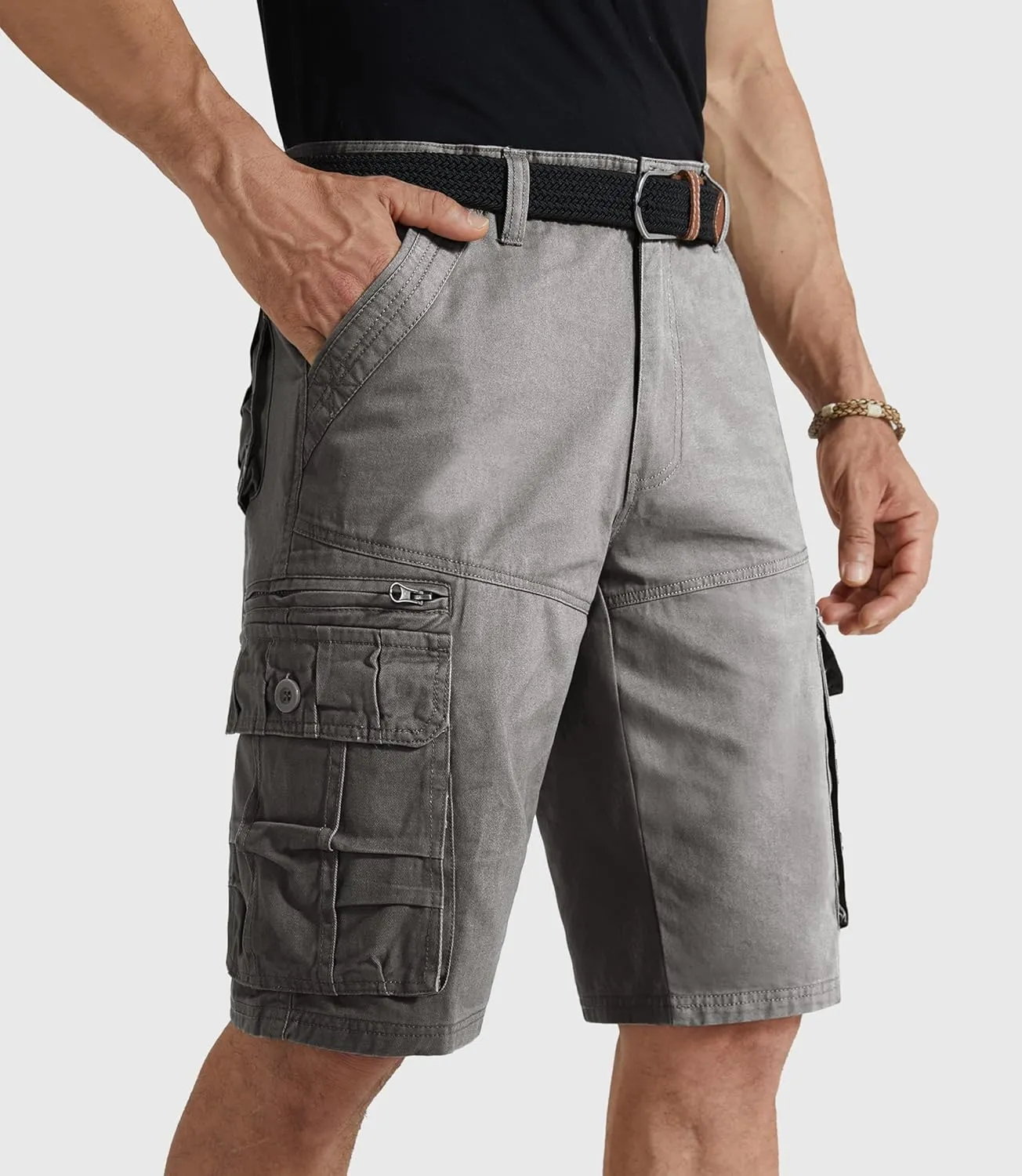 Mens Cargo Shorts Cotton Work Shorts Multi Pocket Casual Workout Shorts for Men NO Belt