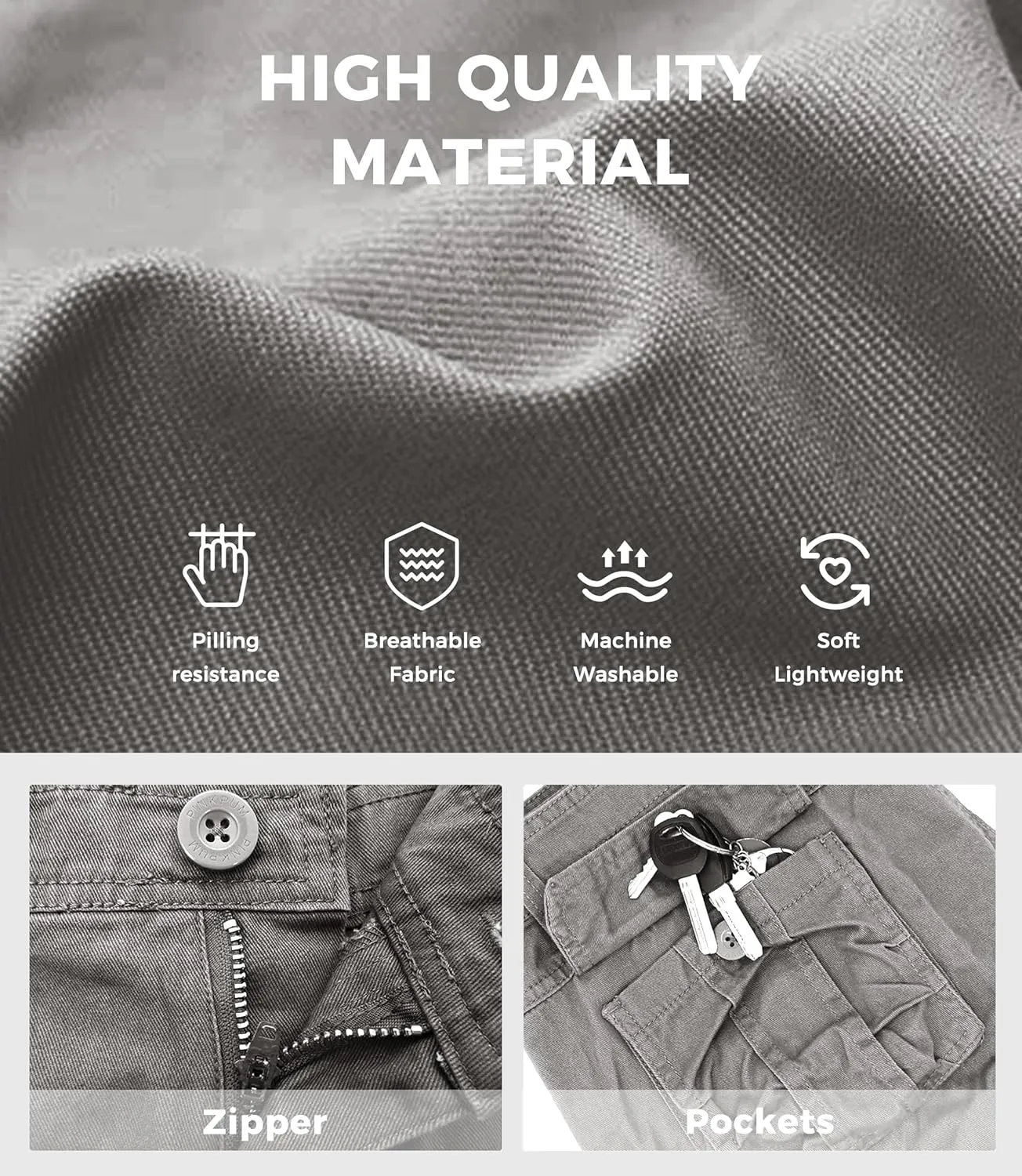 Mens Cargo Shorts Cotton Work Shorts Multi Pocket Casual Workout Shorts for Men NO Belt
