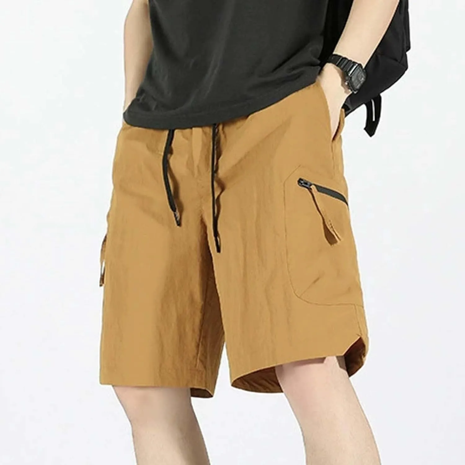 Mens Casual Shorts Casual Cotton Drawstring Summer Short Pants Elastic Waist Lightweight Twill Chino Shorts