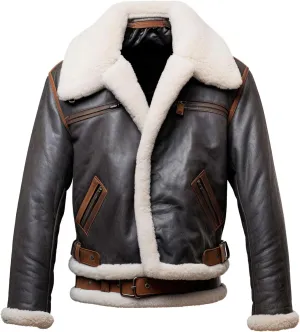 Men’s Charcoal Grey Genuine Sheepskin Sherpa Shearling Faux Fur Lined Airforce Uniform B3 Bomber Leather Jacket