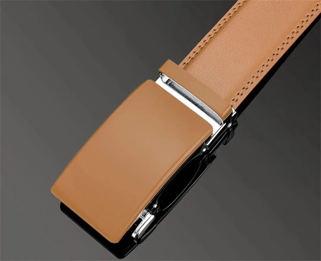 Men's Genuine Leather Ratchet Dress Belt With Automatic Buckle Belts