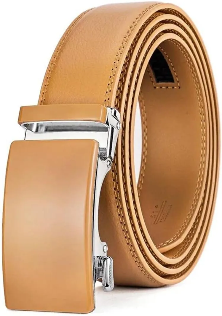 Men's Genuine Leather Ratchet Dress Belt With Automatic Buckle Belts