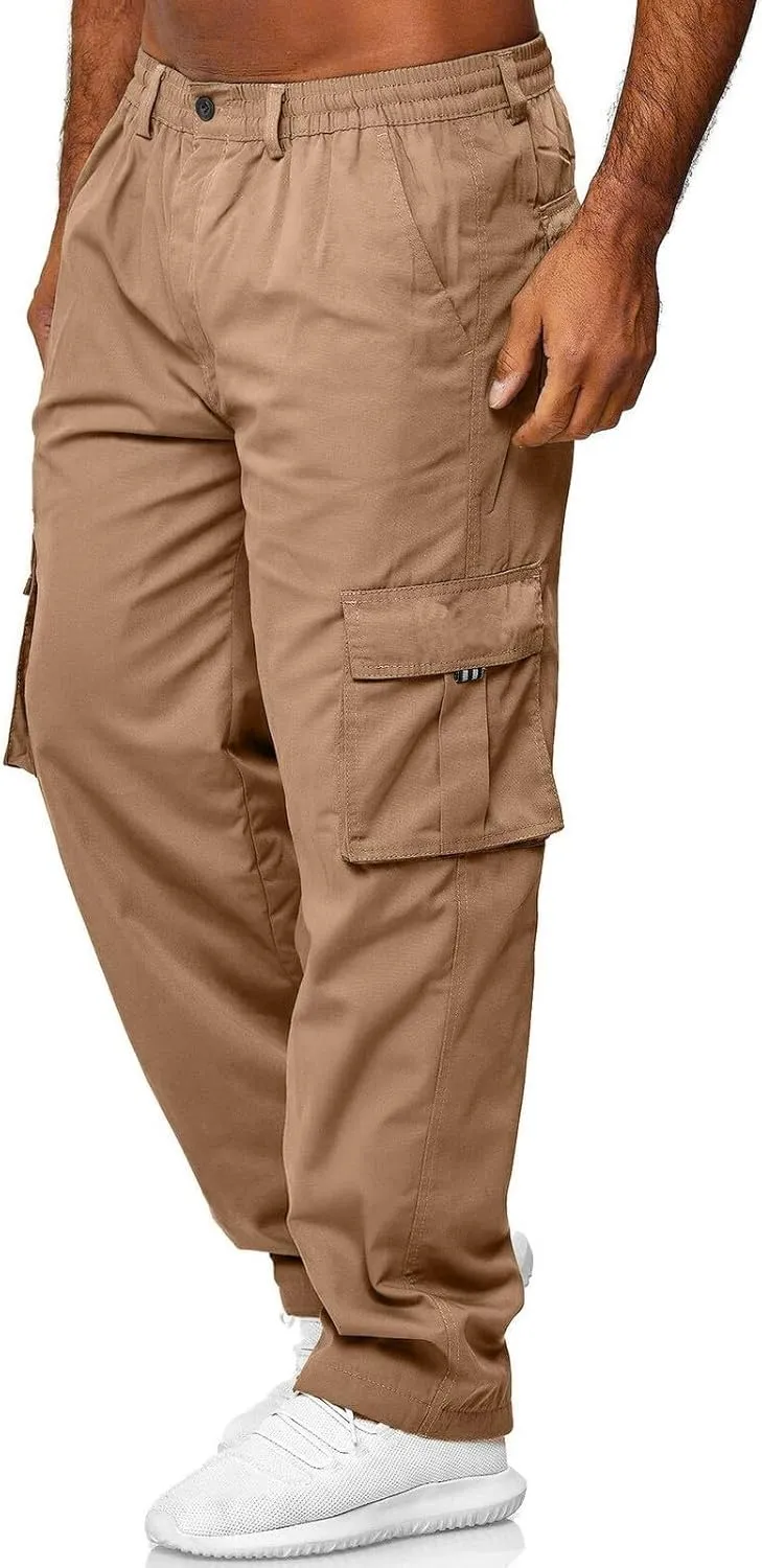 Men's Hiking Cargo Work Pants Hat Multi Woven Pocket Foot Rope Solid Pants Street Cargo Men Athletic Joggers