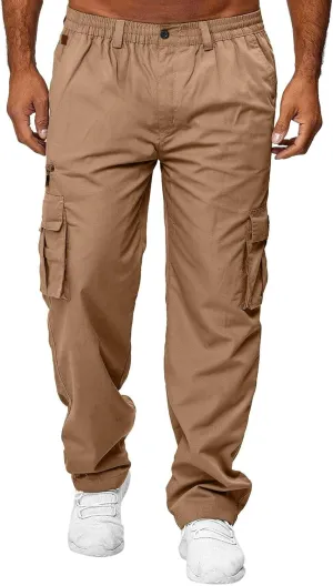 Men's Hiking Cargo Work Pants Hat Multi Woven Pocket Foot Rope Solid Pants Street Cargo Men Athletic Joggers