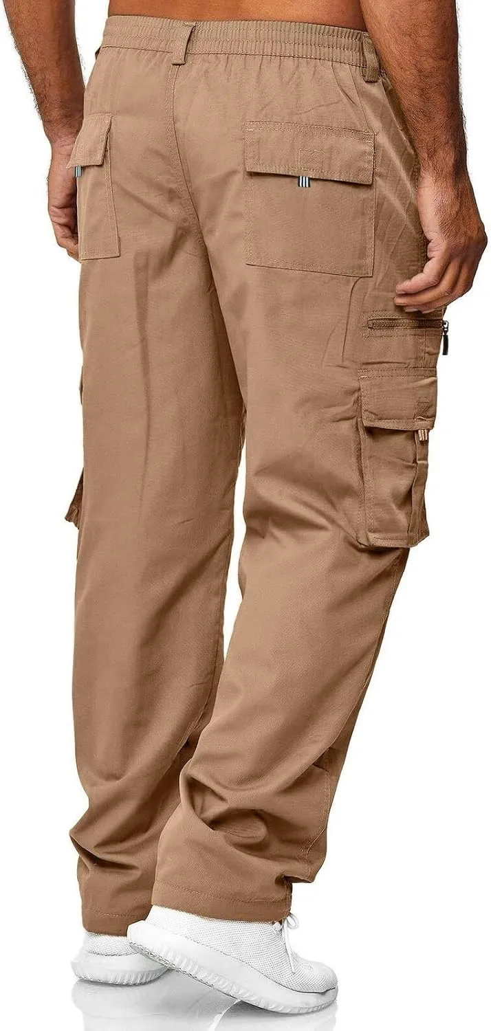 Men's Hiking Cargo Work Pants Hat Multi Woven Pocket Foot Rope Solid Pants Street Cargo Men Athletic Joggers
