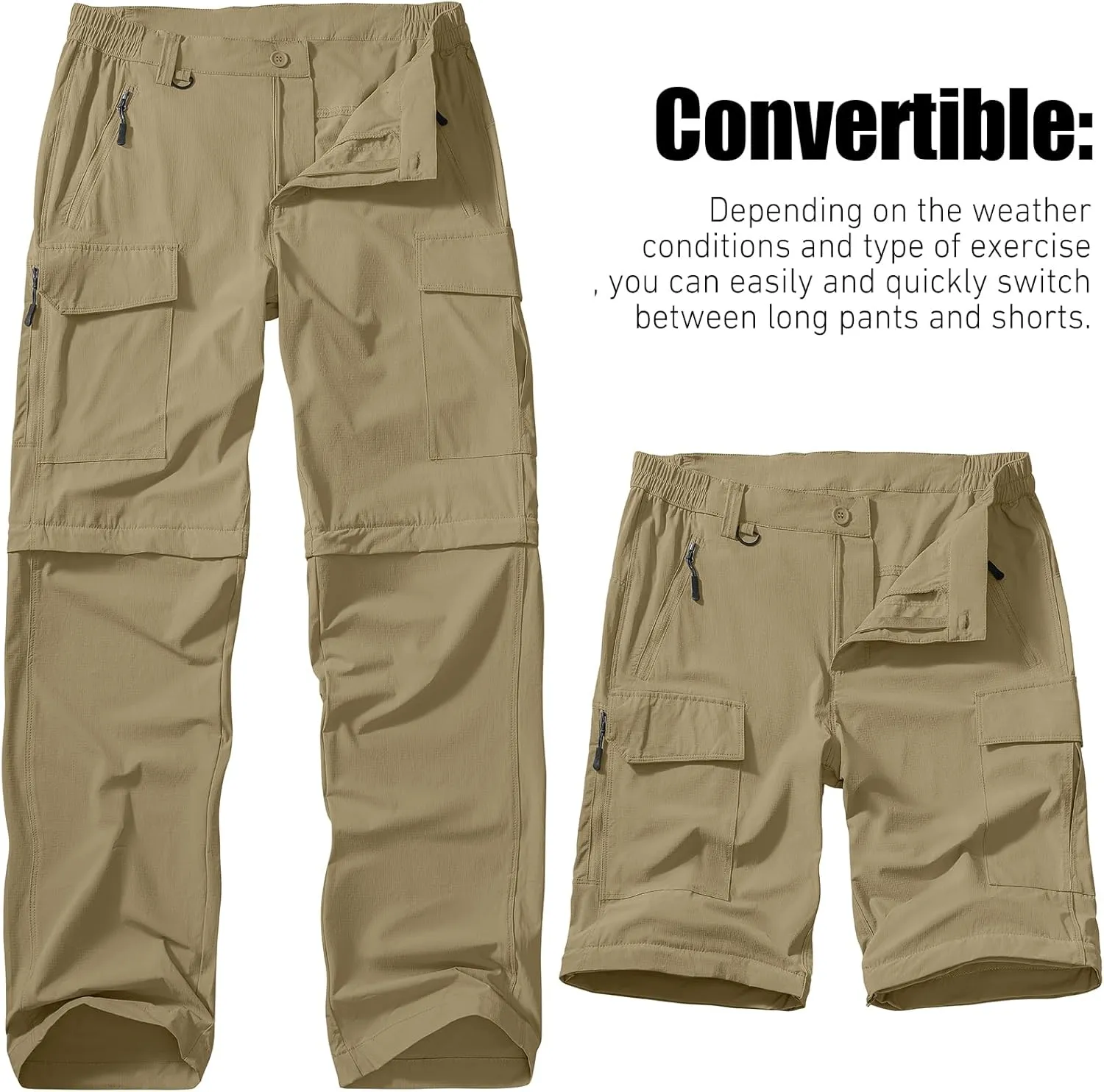 Men's Hiking Convertible Work Pants Lightweight Zip Off Lightweight Quick Dry Stretch Pants Summer Fishing Travel Outdoor