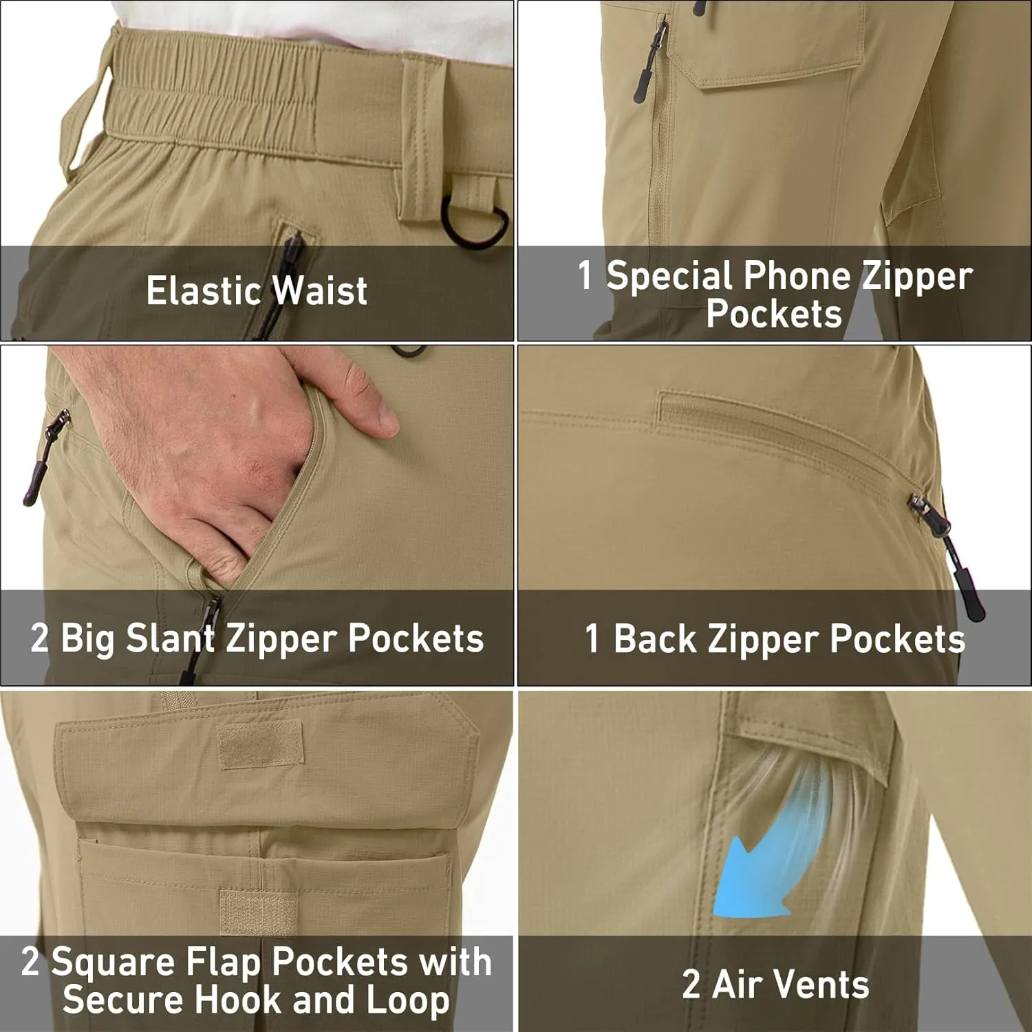 Men's Hiking Convertible Work Pants Lightweight Zip Off Lightweight Quick Dry Stretch Pants Summer Fishing Travel Outdoor