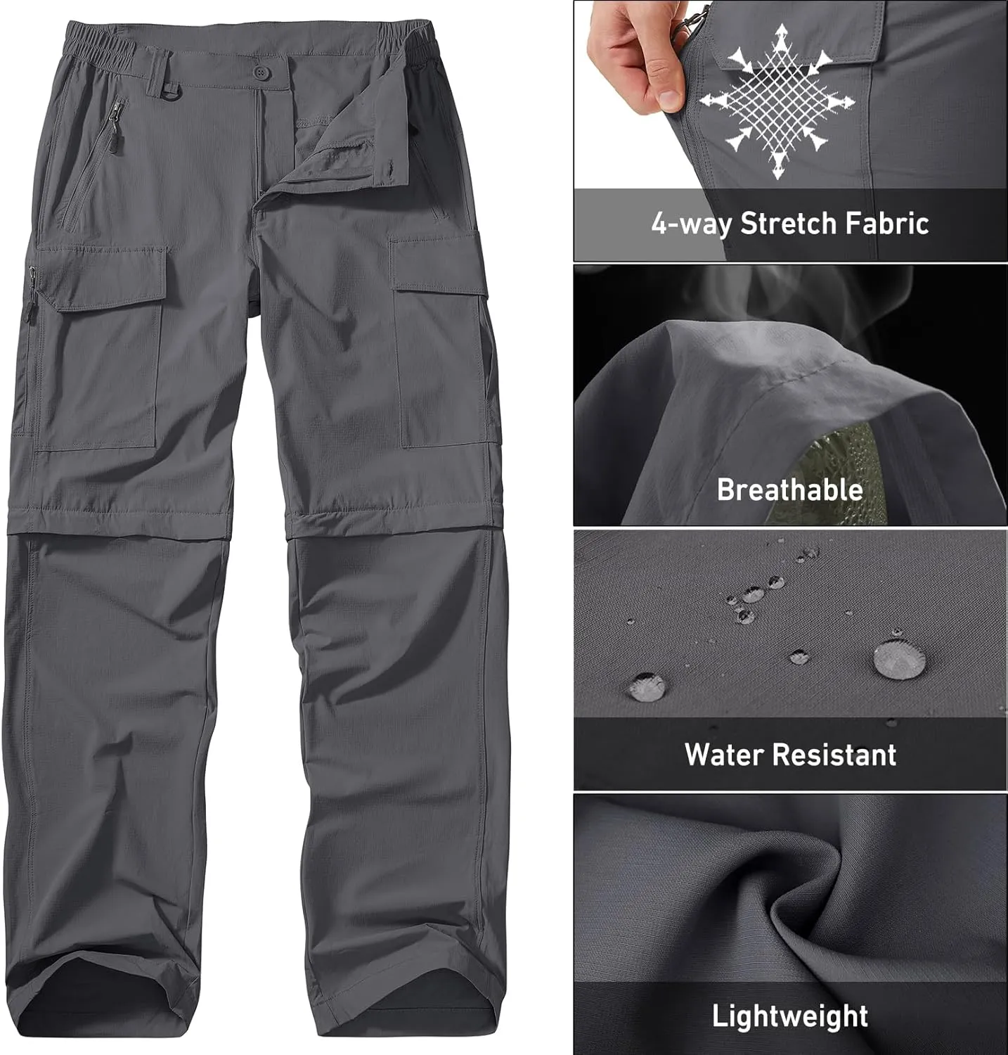 Men's Hiking Convertible Work Pants Lightweight Zip Off Lightweight Quick Dry Stretch Pants Summer Fishing Travel Outdoor
