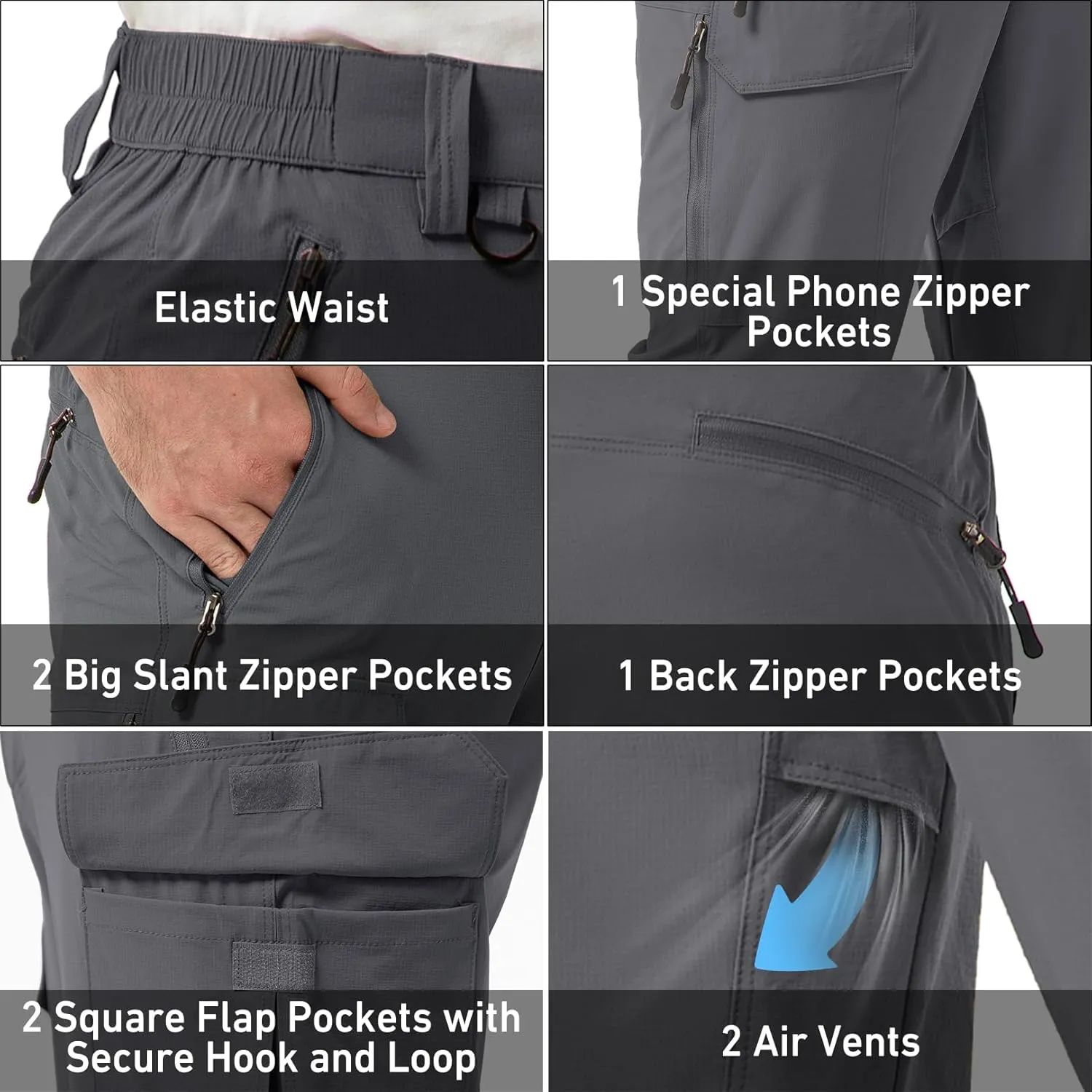 Men's Hiking Convertible Work Pants Lightweight Zip Off Lightweight Quick Dry Stretch Pants Summer Fishing Travel Outdoor
