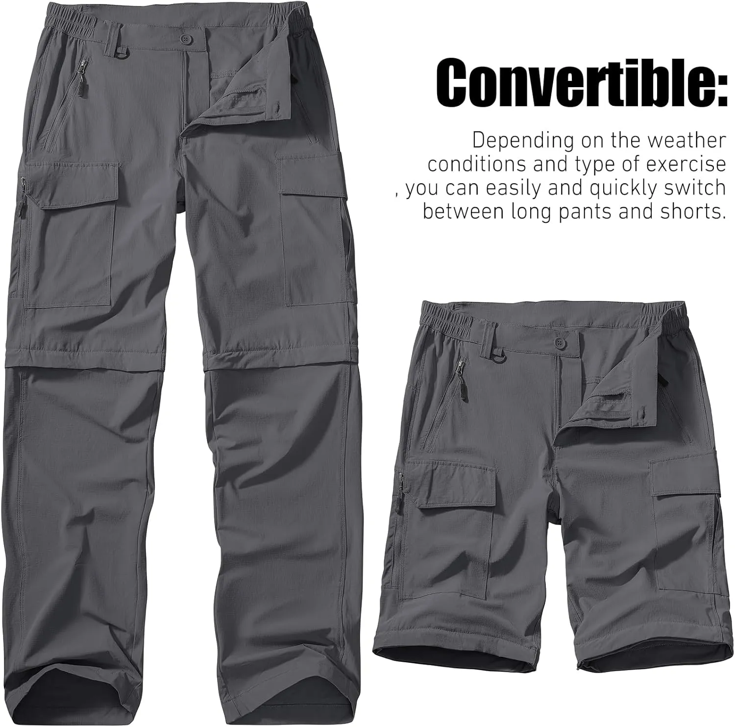 Men's Hiking Convertible Work Pants Lightweight Zip Off Lightweight Quick Dry Stretch Pants Summer Fishing Travel Outdoor