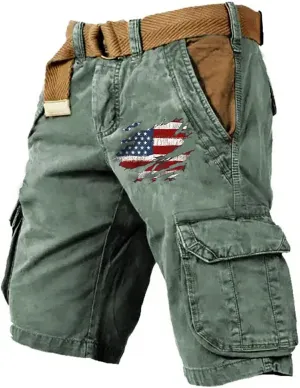 Men's Independence Day Shorts Pariotic Cargo Shorts Zipper Short Pant Casual Shorts with Multi-Pocket for Men