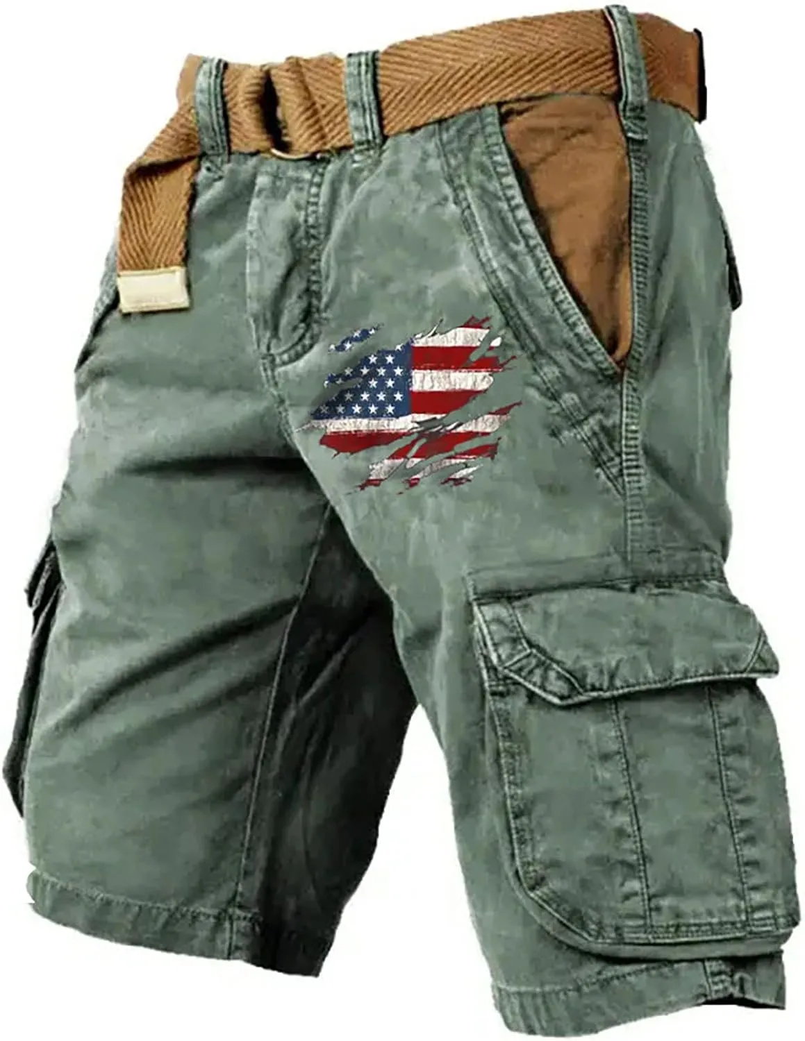 Men's Independence Day Shorts Pariotic Cargo Shorts Zipper Short Pant Casual Shorts with Multi-Pocket for Men