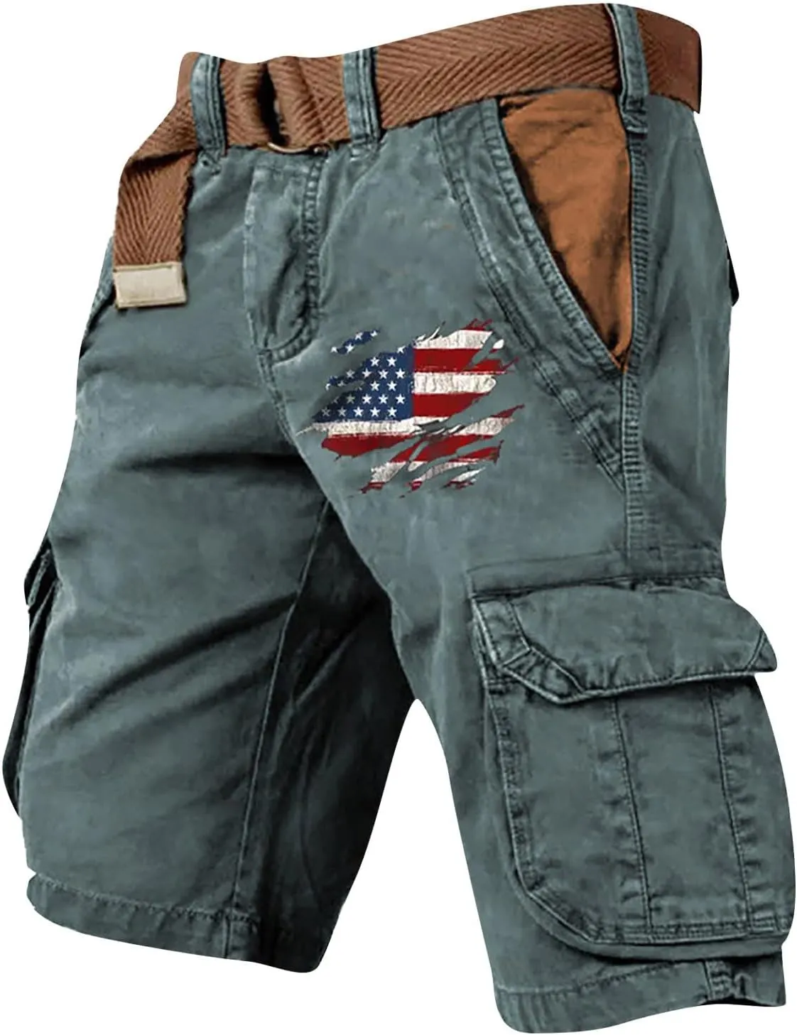 Men's Independence Day Shorts Pariotic Cargo Shorts Zipper Short Pant Casual Shorts with Multi-Pocket for Men