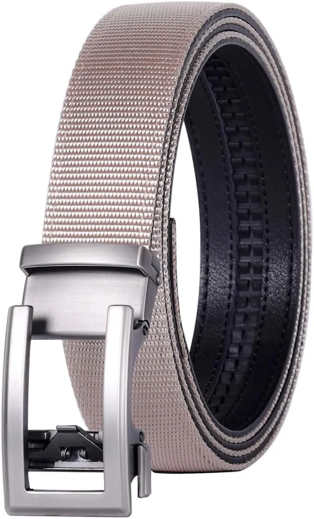 Men's Nylon Leather Belt Mens Ratchet Automatic Belts Formal Dress Belt
