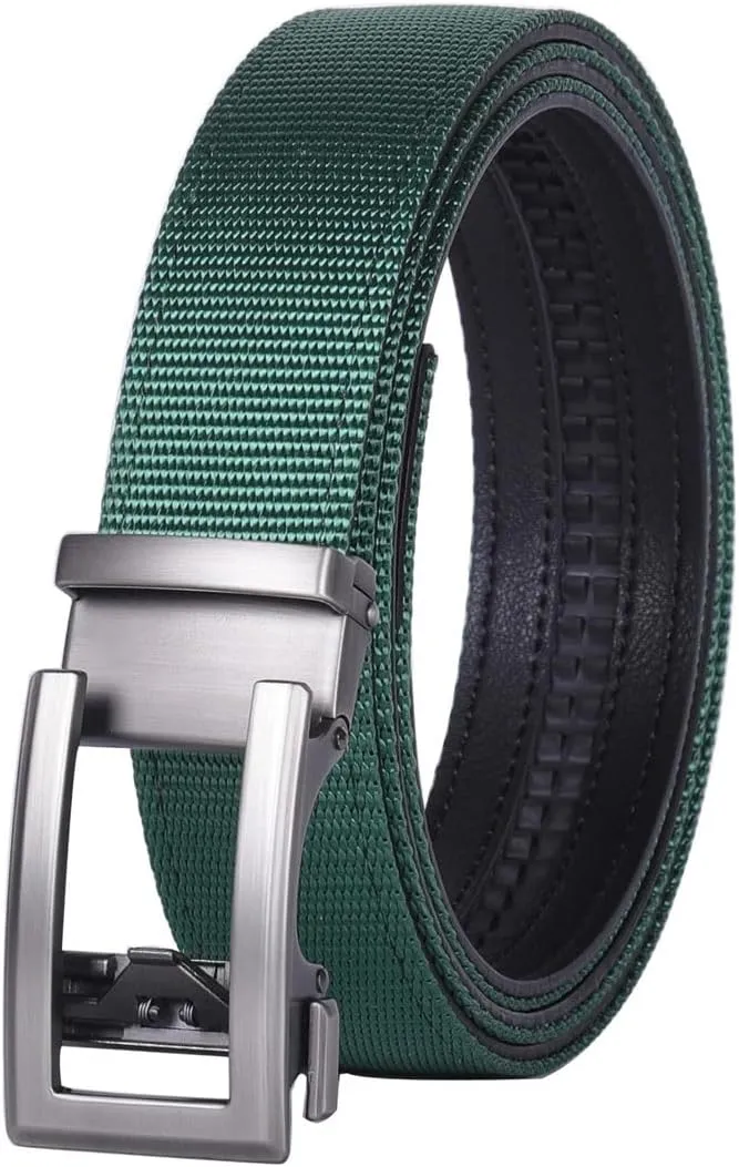 Men's Nylon Leather Belt Mens Ratchet Automatic Belts Formal Dress Belt