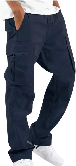 Mens Pants Cargo Baggy Elastic Waist Drawstring Pants Casual with Pockets Pants 2024 Fall Winter Joggers Trousers
