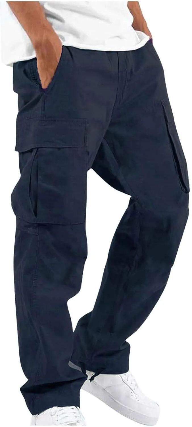 Mens Pants Cargo Baggy Elastic Waist Drawstring Pants Casual with Pockets Pants 2024 Fall Winter Joggers Trousers