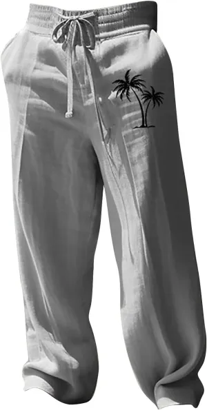 Mens Pants Casual Relaxed Fit Elastic Waist Big and Tall Yoga Pants with Pockets Summer Wide Leg Beach Trousers