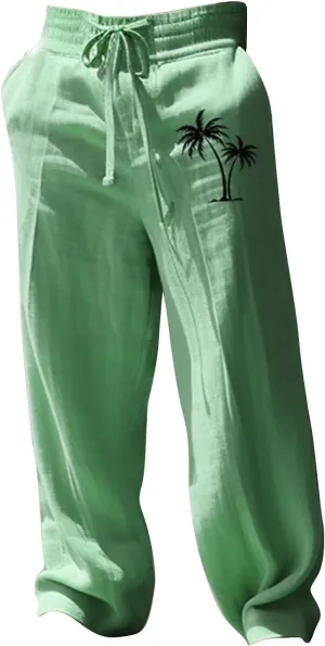 Mens Pants Casual Relaxed Fit Elastic Waist Big and Tall Yoga Pants with Pockets Summer Wide Leg Beach Trousers