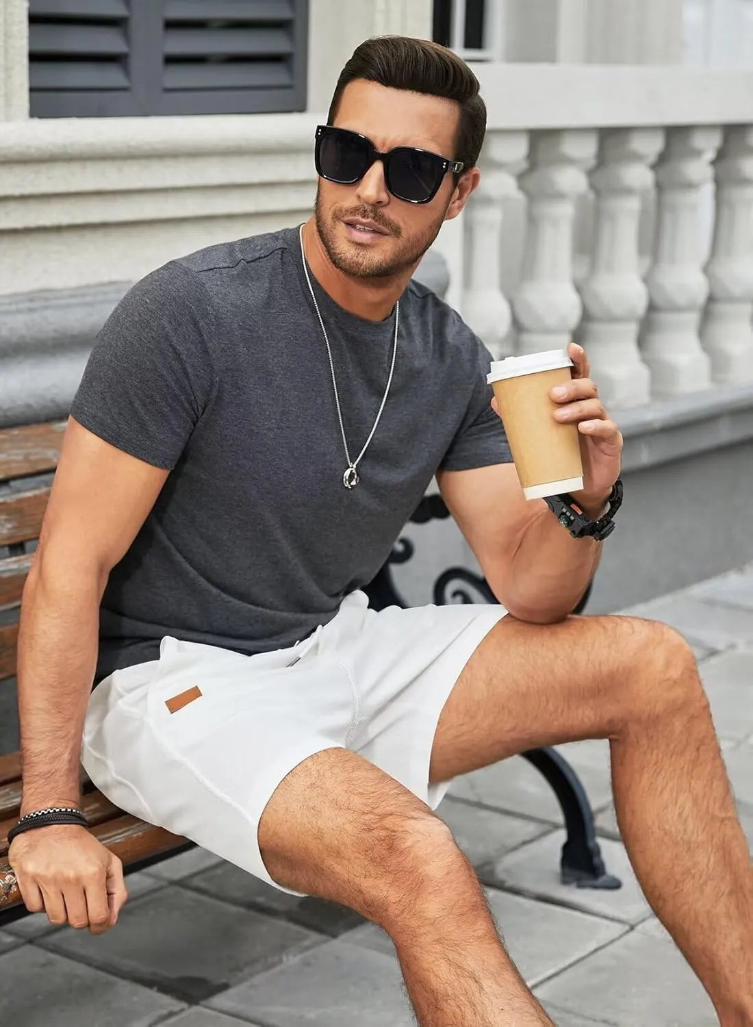 Mens Shorts Casual Waffle Elastic Waistc Drawstring 7" Shorts Summer Beach Lightweight Shorts with Pockets