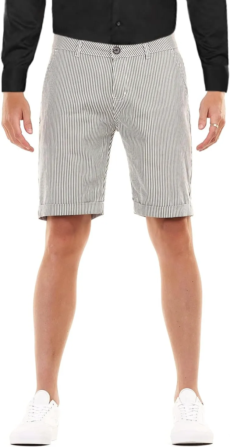 Men's Skinny Fit Chino Shorts Elastic Waist Cotton Twill Flat Front Dress Shorts 9 Inch Inseam